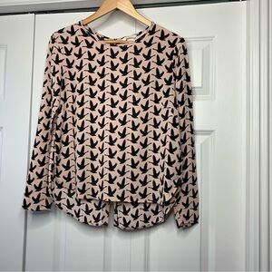 H&M  Pink Long Sleeve Blouse Bold Black Flying Geese  Pattern Women’s Size US 8
